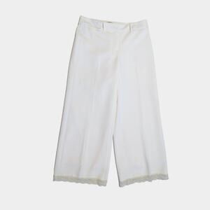 White House Black Market Lace Hem Cropped Trousers Pants Cream Womens 2 Mid Rise